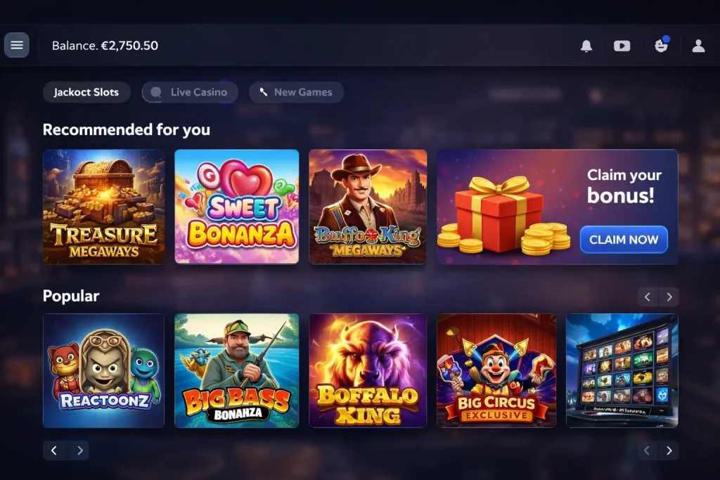 AI personalised casino lobby with game recommendations