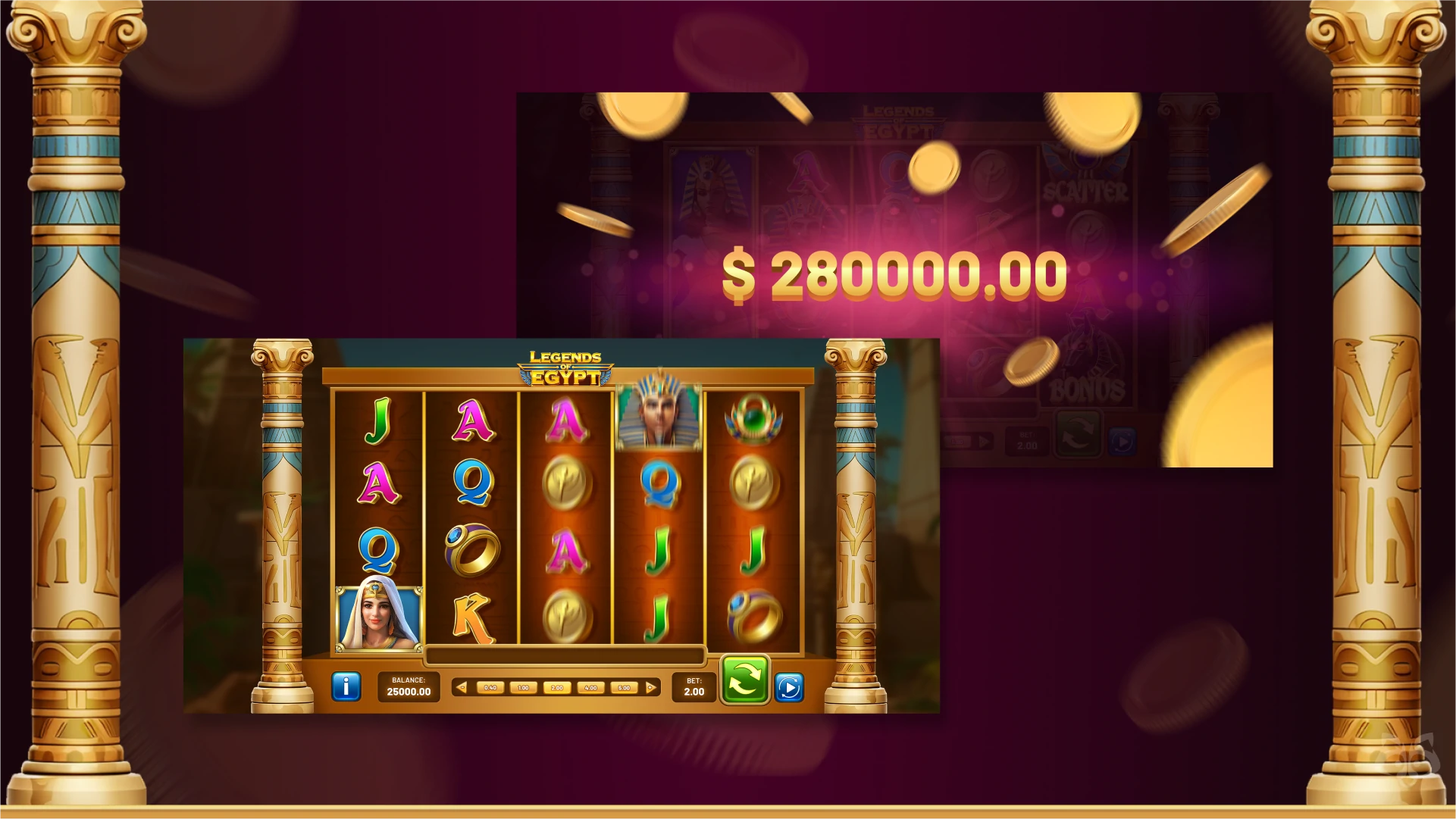 Free Spins feature with illuminated Egyptian reels