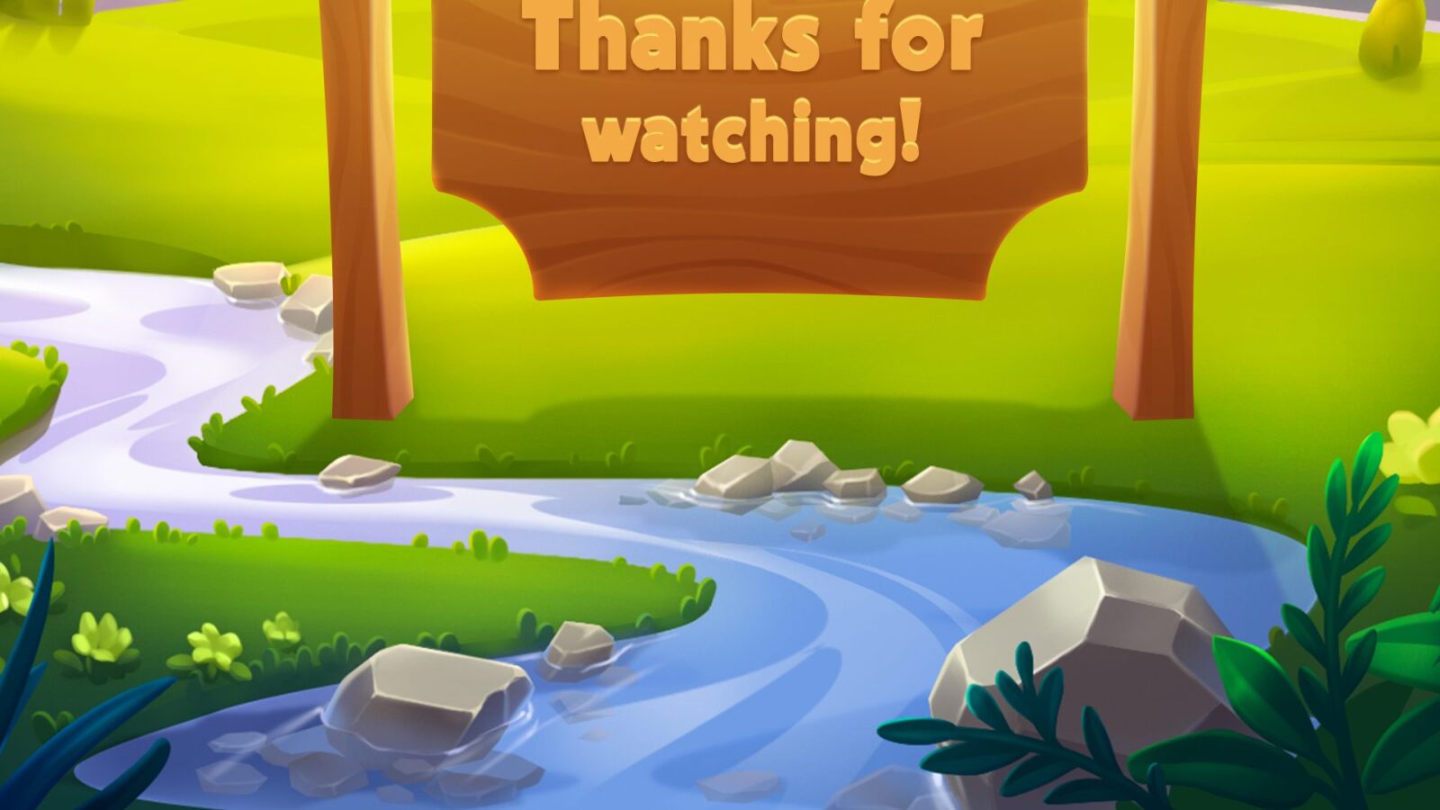 Thank you outro screen in cartoon farm style