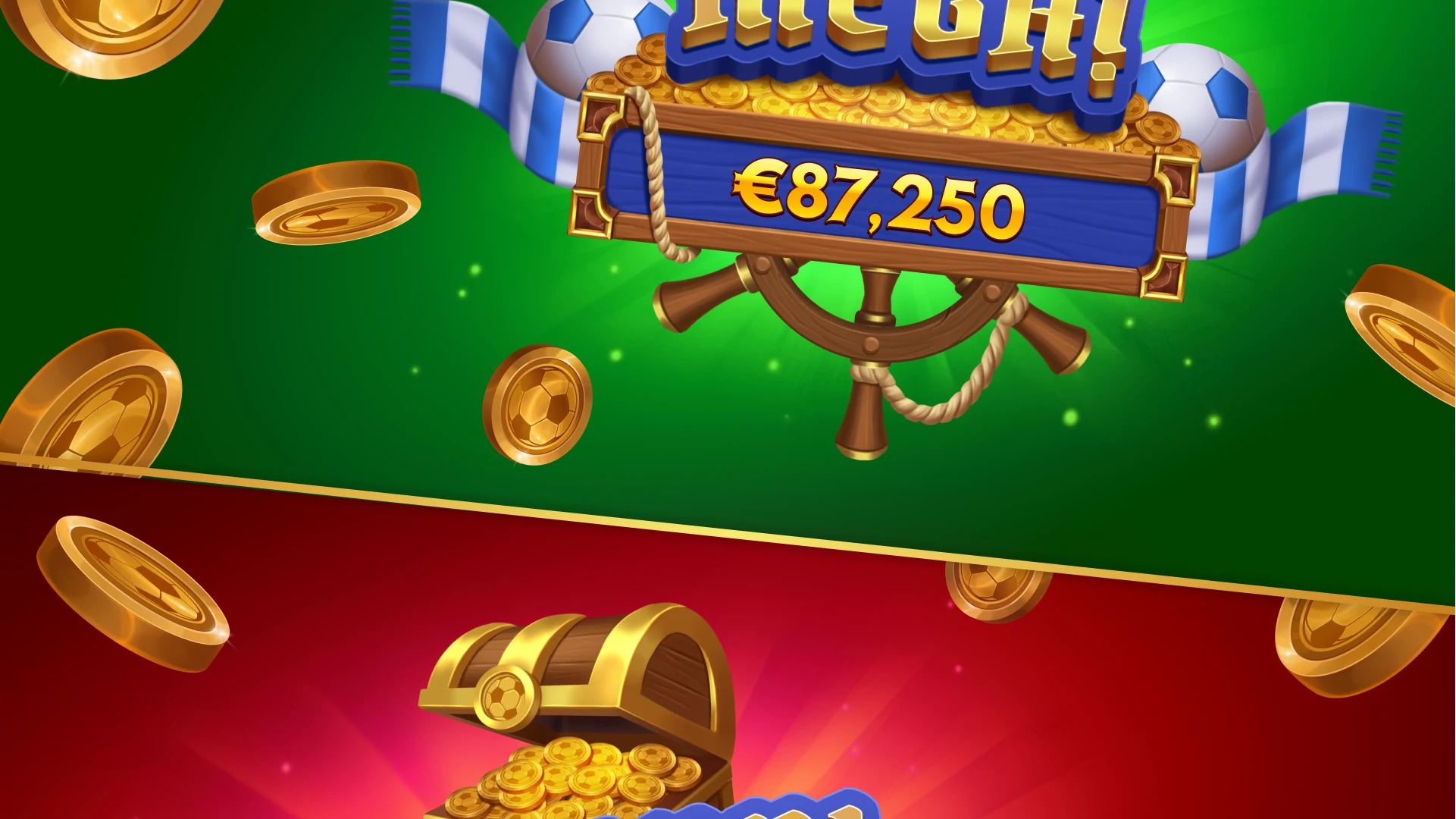 “Mega Win” screen with gold coins
