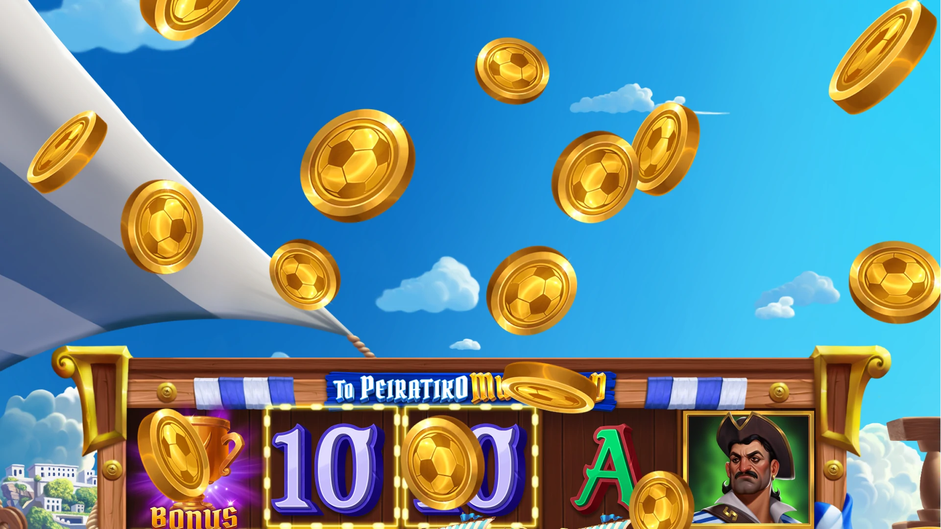 Gold coins animation in pirate slot | casino win effect