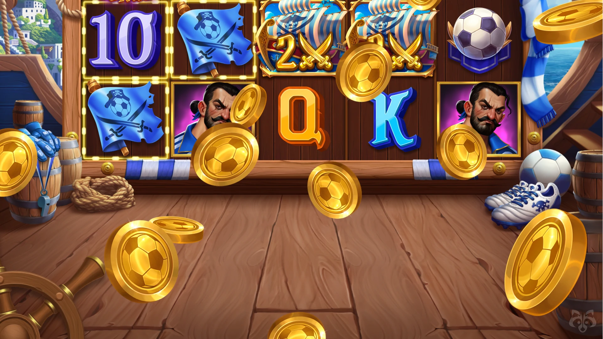 Winning spin animation with slot reels and coins | pirate slot game