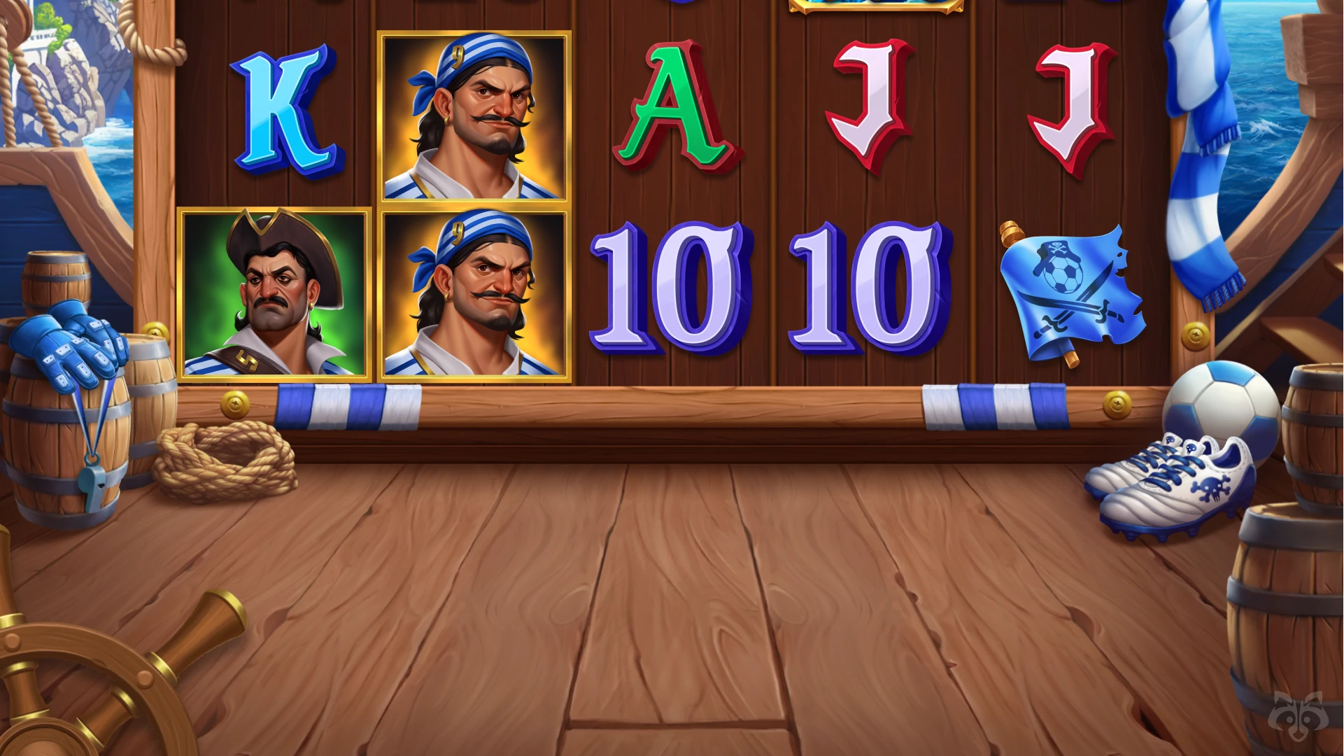 Slot reels with pirate symbols and card icons
