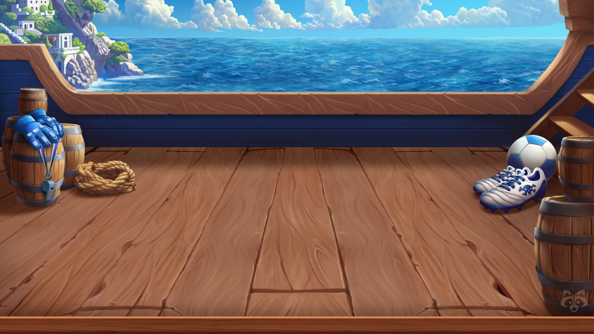 Wooden deck slot background with ocean view