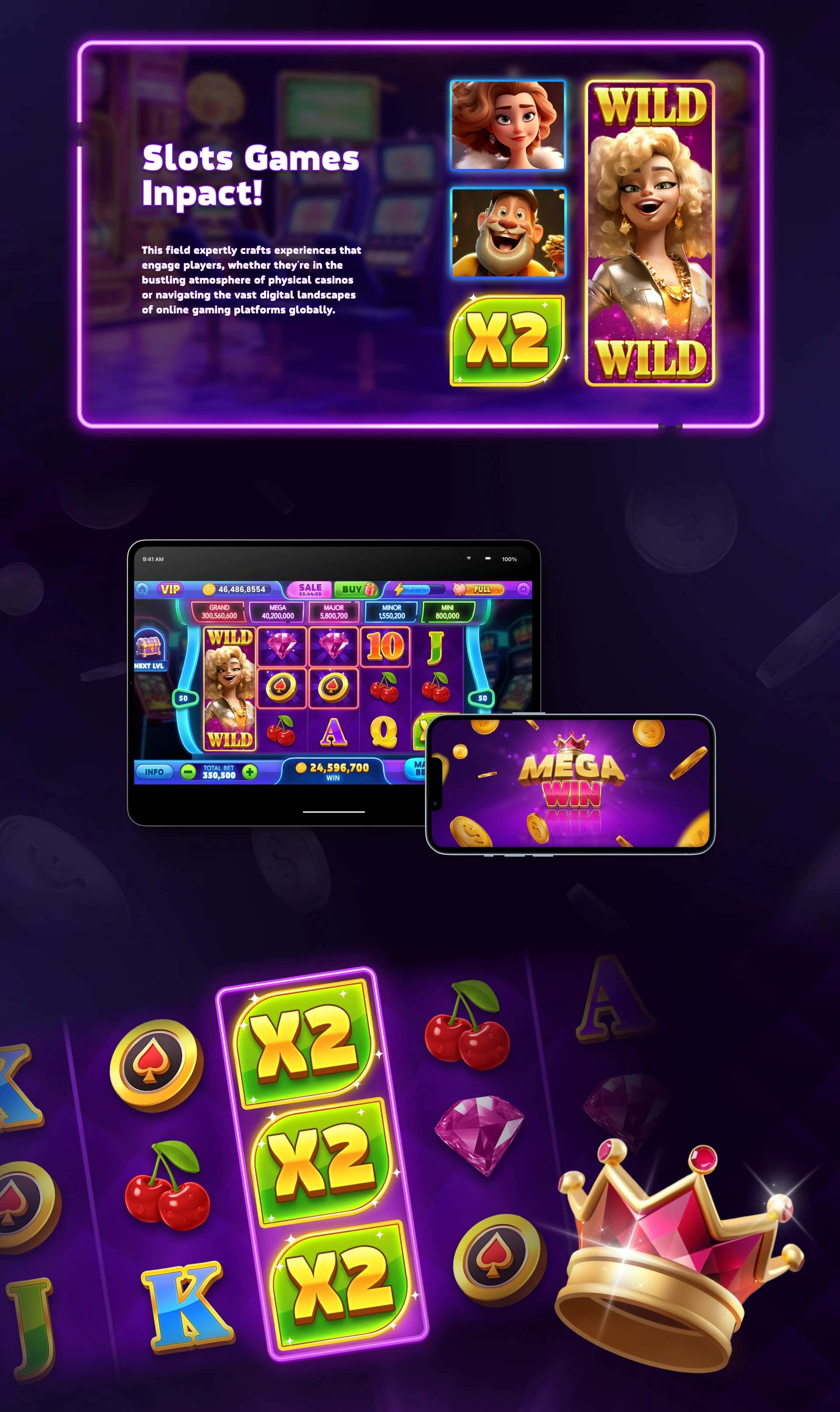 Royal Slots gameplay screen displaying active reels and x2 multiplier icons.