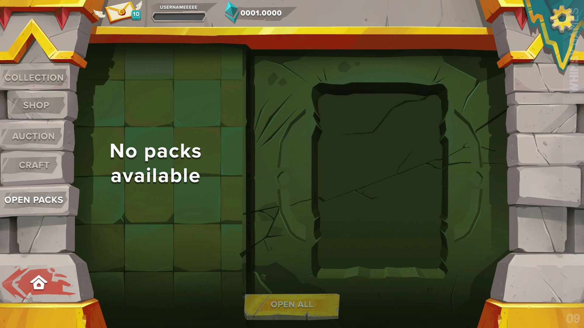 Empty card slot interface with notification about available packs.