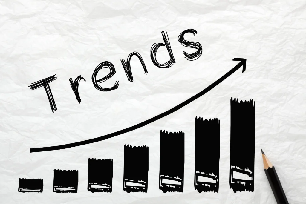 Chart with an upward arrow and the label “Trends”, symbolizing growth and emerging patterns.