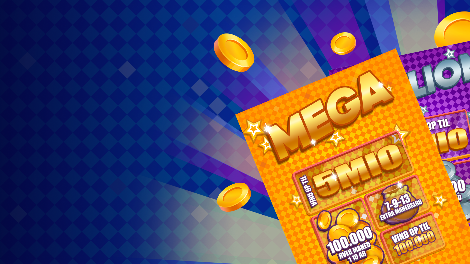 Cover of a lottery scratch-card game, bright colors and winning symbols, an example of custom Scratch-card game design.