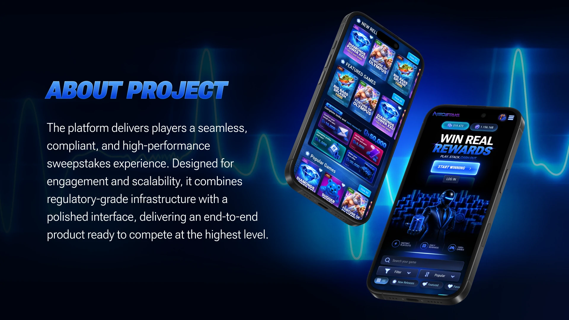 NeoStakes sweepstakes casino mobile platform showcasing user interface and gameplay experience