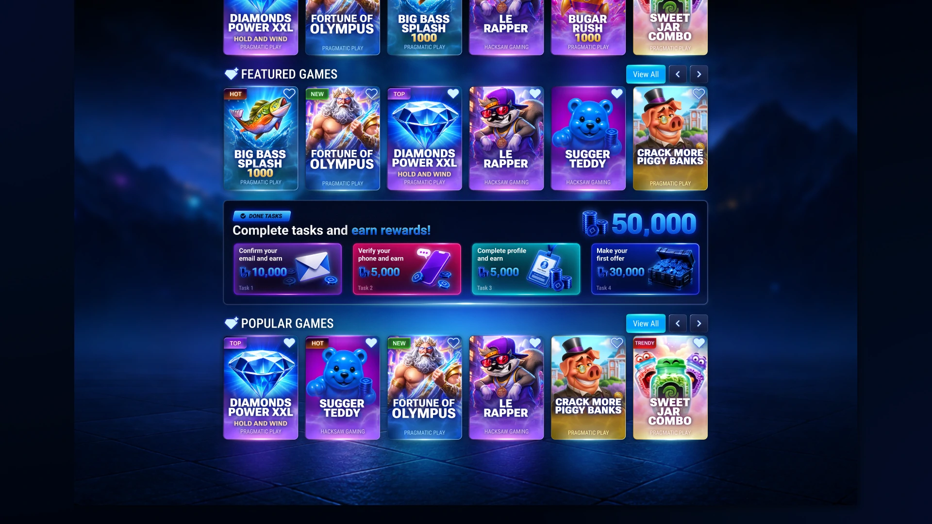 NeoStakes sweepstakes casino game library featuring popular slots and player rewards