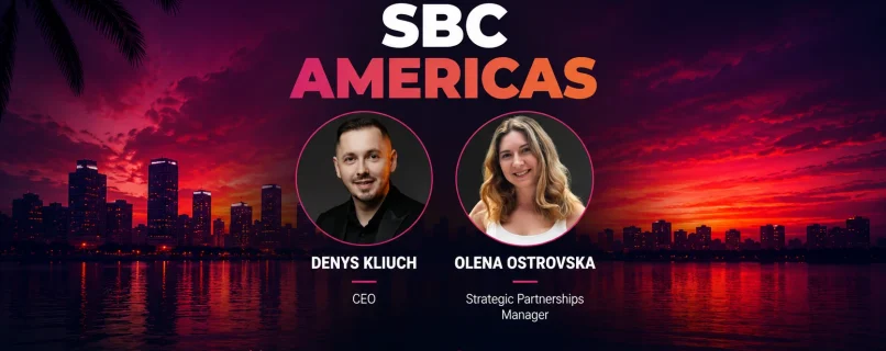 SBC Summit Americas 2026 event banner featuring Denys Kliuch and Olena Ostrovska in Fort Lauderdale, Florida