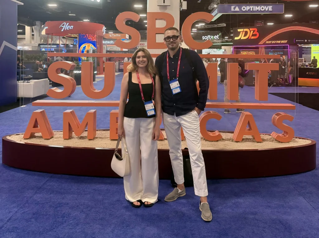 Denys Kliuch and Olena Ostrovska attending SBC Summit Americas 2026 in Fort Lauderdale, Florida